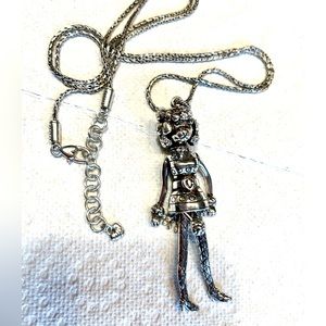 Brighton silver Poodle necklace on long thick chain.